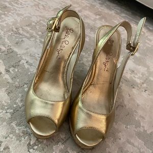 Lilly Pulitzer Kristin Slingback Gold Wedge Sandal